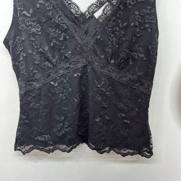 Vintage Y2K 2000s Worthington Black Lace Seamed Cropped Tank Top LP Large PETITE - Picture 5 of 6